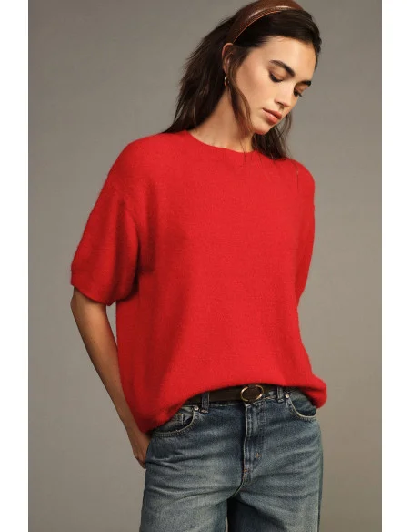 Camisola de gola redonda e mangas curtas, corte fluido Dixie - Vermelho