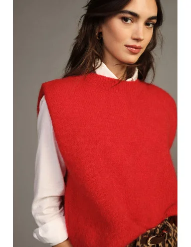 Camisola Sem Mangas de Gola Redonda e Corte Direito Dixie - Vermelho