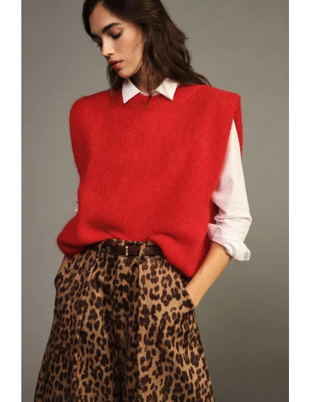 Camisola Sem Mangas de Gola Redonda e Corte Direito Dixie - Vermelho
