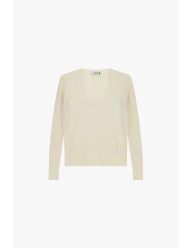 Camisola de gola redonda canelada de manga comprida Please - Creme