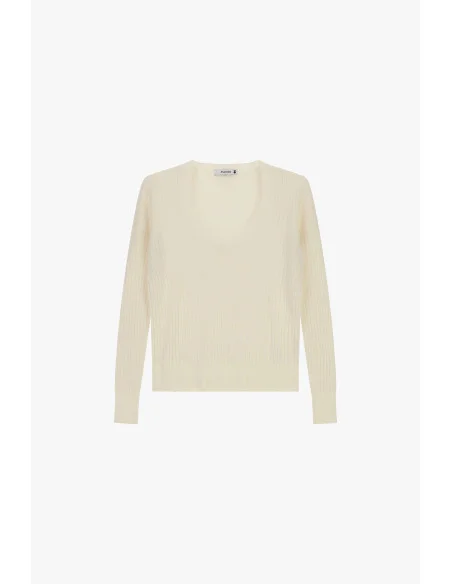 Camisola de gola redonda canelada de manga comprida Please - Creme