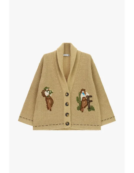 Cardigan com botões e padrões western Please