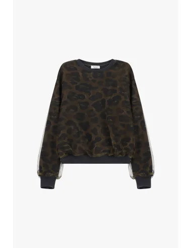 Sweatshirt com Estampado Animalier, Gola Redonda e Mangas Compridas Please
