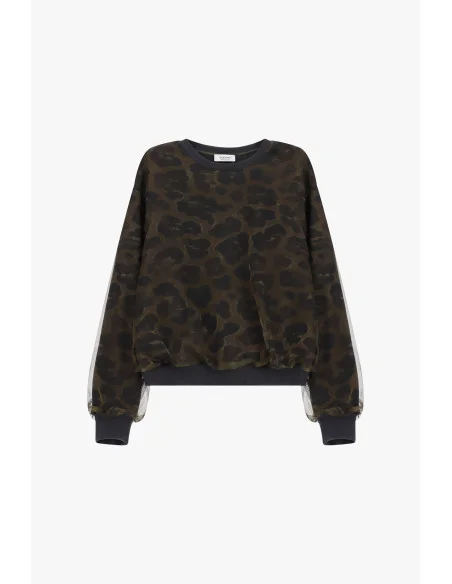 Sweatshirt com Estampado Animalier, Gola Redonda e Mangas Compridas Please