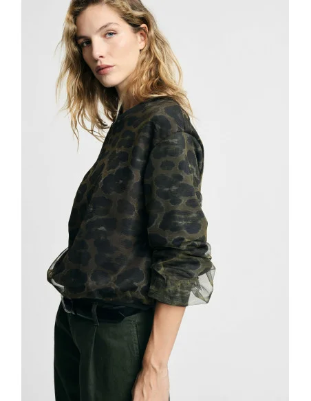 Sweatshirt com Estampado Animalier, Gola Redonda e Mangas Compridas Please