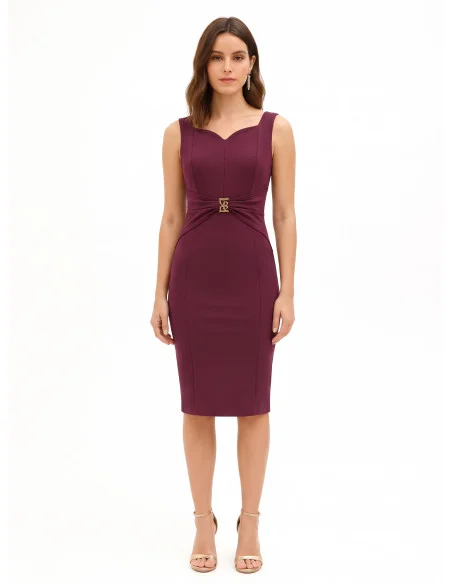 Vestido tubo com decote em coração e fivela com logótipo RR na cintura Rinascimento