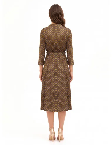 Vestido chemisier midi em cetim com decote em V e cinto rígido a condizer Rinascimento