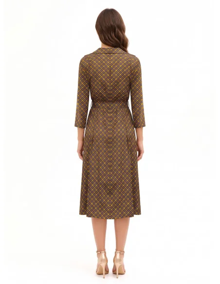 Vestido chemisier midi em cetim com decote em V e cinto rígido a condizer Rinascimento