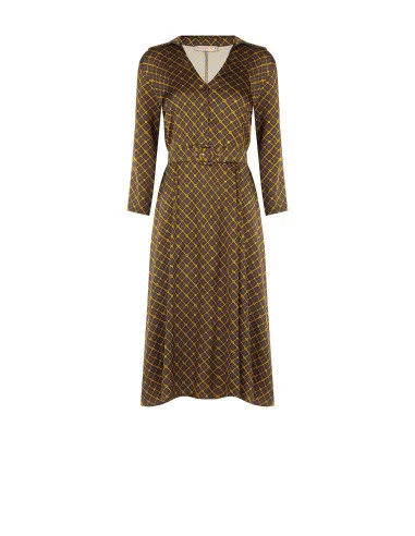 Vestido chemisier midi em cetim com decote em V e cinto rígido a condizer Rinascimento