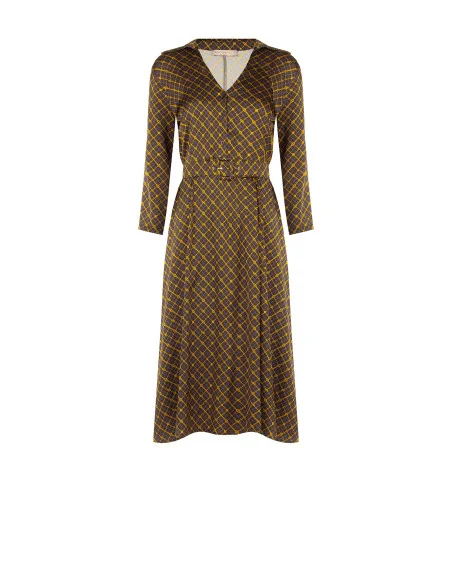 Vestido chemisier midi em cetim com decote em V e cinto rígido a condizer Rinascimento