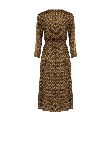 Vestido chemisier midi em cetim com decote em V e cinto rígido a condizer Rinascimento