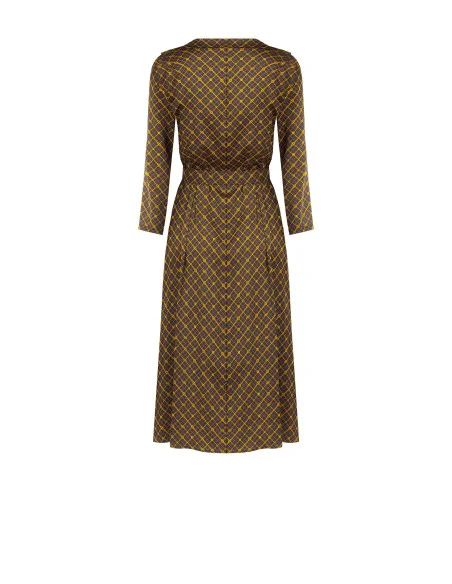 Vestido chemisier midi em cetim com decote em V e cinto rígido a condizer Rinascimento
