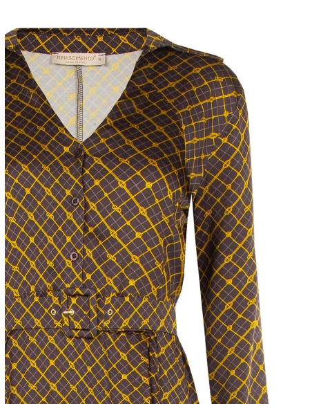 Vestido chemisier midi em cetim com decote em V e cinto rígido a condizer Rinascimento