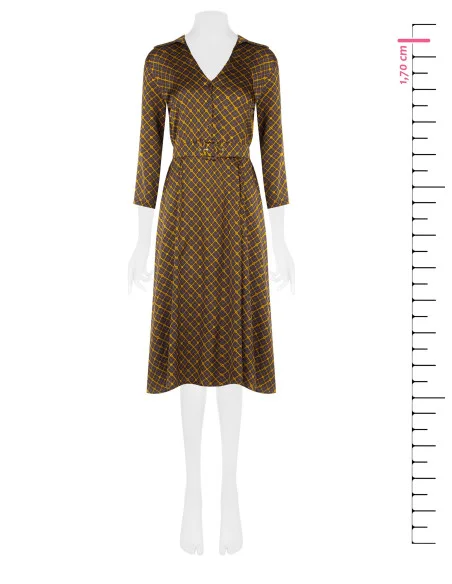 Vestido chemisier midi em cetim com decote em V e cinto rígido a condizer Rinascimento