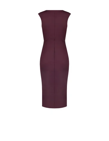 Vestido midi em licra com decote em V cruzado, detalhe de joia e folho comprido Rinascimento