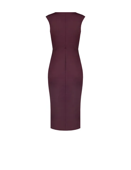Vestido midi em licra com decote em V cruzado, detalhe de joia e folho comprido Rinascimento