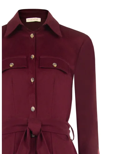 Vestido curto tipo chemise em denim de veludo com cinto a condizer Rinascimento