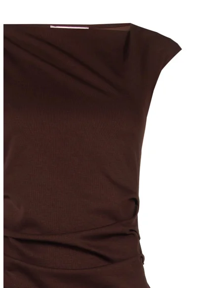 Vestido comprido de malha franzido nas ancas com bainha assimétrica Rinascimento