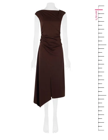 Vestido comprido de malha franzido nas ancas com bainha assimétrica Rinascimento