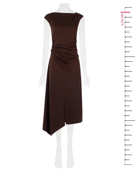 Vestido comprido de malha franzido nas ancas com bainha assimétrica Rinascimento