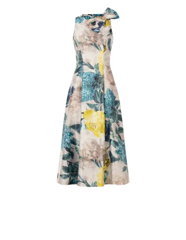 Vestido Midi em Cetim Duchesse Estruturado com Laço e Bolsos Rinascimento - Azul Petróleo