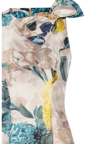 Vestido Midi em Cetim Duchesse Estruturado com Laço e Bolsos Rinascimento - Azul Petróleo