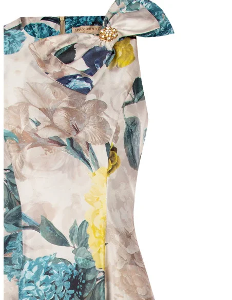 Vestido Midi em Cetim Duchesse Estruturado com Laço e Bolsos Rinascimento - Azul Petróleo