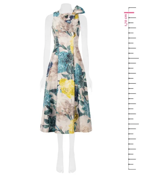 Vestido Midi em Cetim Duchesse Estruturado com Laço e Bolsos Rinascimento - Azul Petróleo