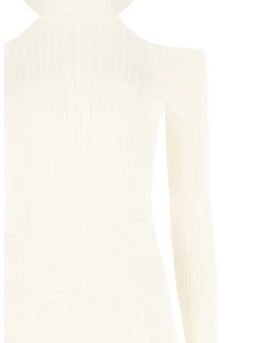 Vestido midi justo em malha canelada com recortes nos ombros Rinascimento