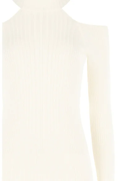 Vestido midi justo em malha canelada com recortes nos ombros Rinascimento