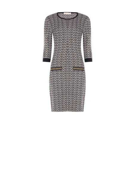 Vestido tubo em tweed com lurex Rinascimento - Preto