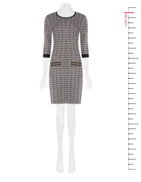 Vestido tubo em tweed com lurex Rinascimento - Preto