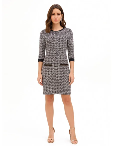 Vestido tubo em tweed com lurex Rinascimento - Preto