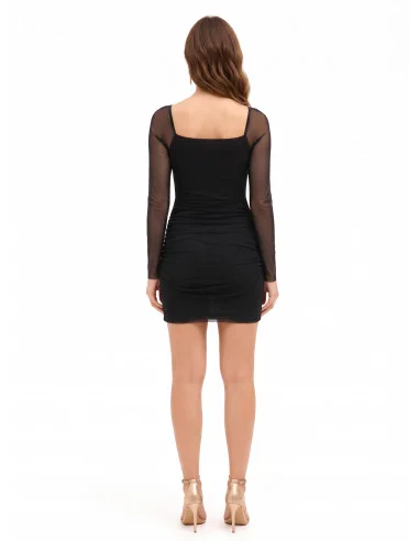 Vestido curto em rede elástica franzido nas laterais Rinascimento