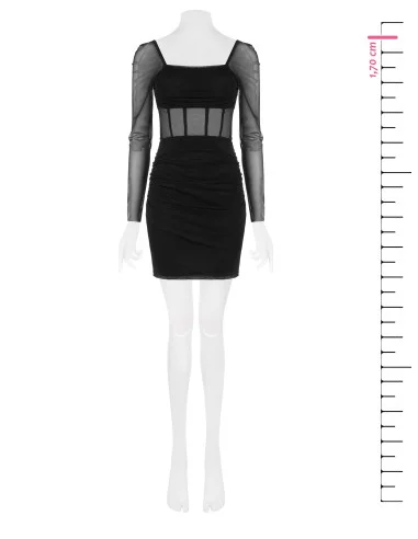 Vestido curto em rede elástica franzido nas laterais Rinascimento