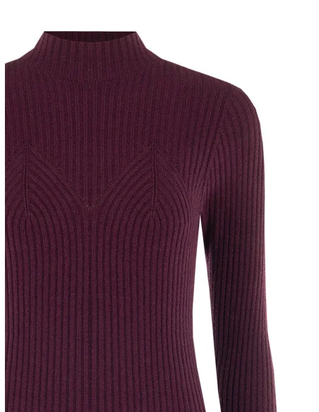 Camisola Justa de Malha Canelada com Efeito de Corpete Rinascimento - Bordeaux