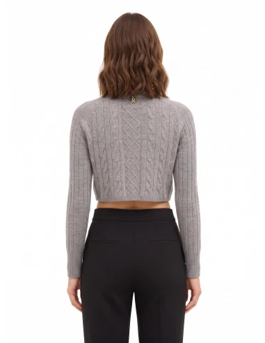 Camisola cropped de gola alta em lã entrançada Rinascimento