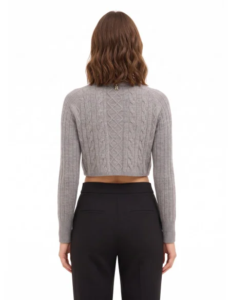 Camisola cropped de gola alta em lã entrançada Rinascimento