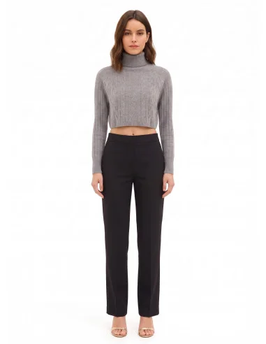 Camisola cropped de gola alta em lã entrançada Rinascimento