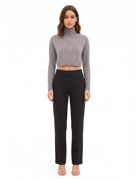 Camisola cropped de gola alta em lã entrançada Rinascimento
