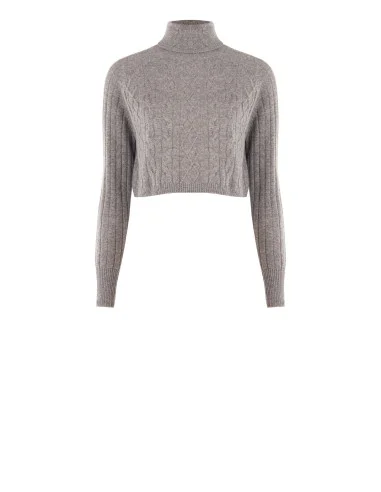 Camisola cropped de gola alta em lã entrançada Rinascimento