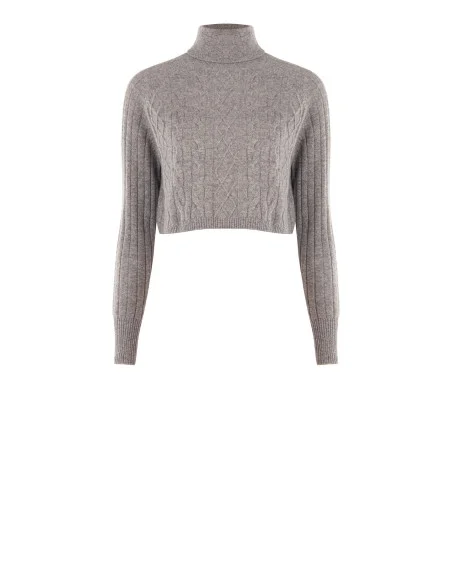 Camisola cropped de gola alta em lã entrançada Rinascimento