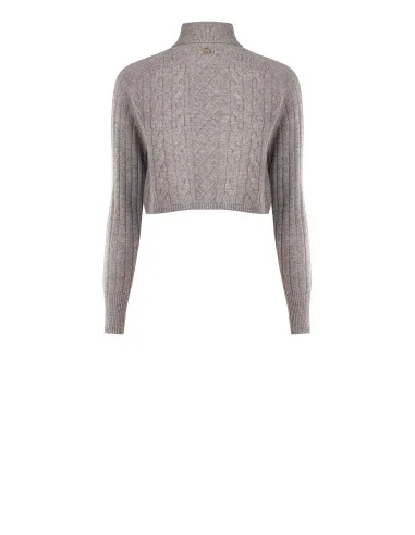 Camisola cropped de gola alta em lã entrançada Rinascimento