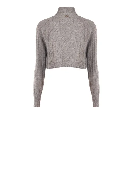 Camisola cropped de gola alta em lã entrançada Rinascimento
