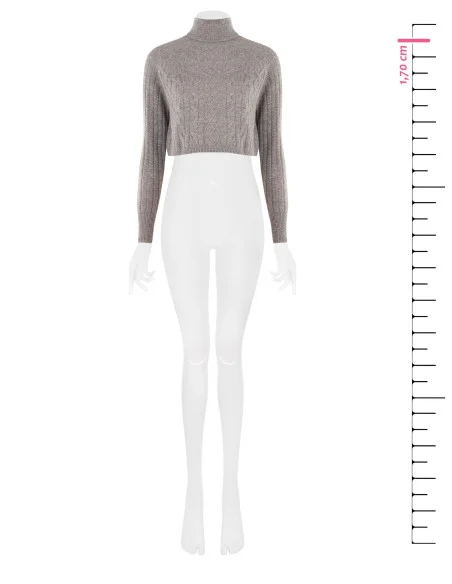 Camisola cropped de gola alta em lã entrançada Rinascimento
