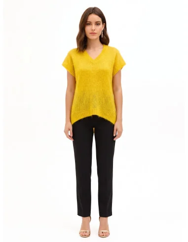 Camisola oversized em mohair com decote em V Rinascimento - Verde-azeitona