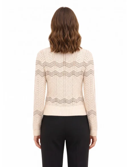 Camisola com padrão Chevron em Lurex Rinascimento - Branco Creme