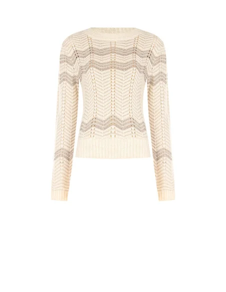 Camisola com padrão Chevron em Lurex Rinascimento - Branco Creme
