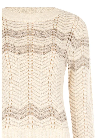 Camisola com padrão Chevron em Lurex Rinascimento - Branco Creme