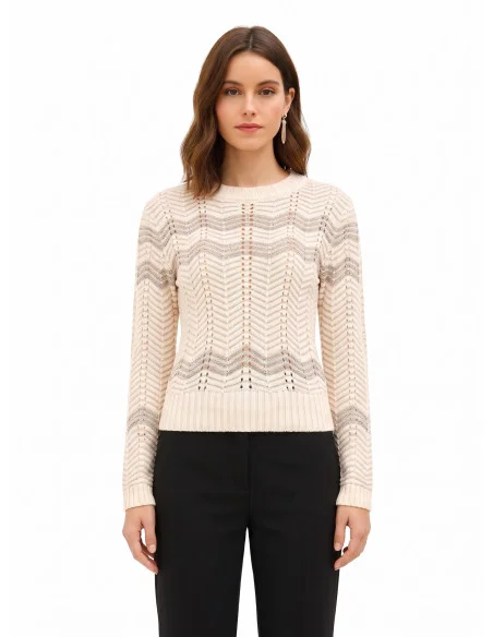 Camisola com padrão Chevron em Lurex Rinascimento - Branco Creme